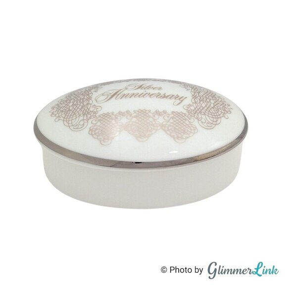 Vintage House of Goebel 25th Silver Anniversary Porcelain Trinket Jewelry Box - Picture 4 of 9